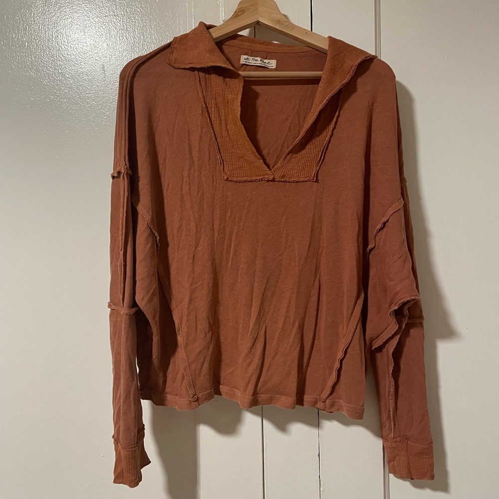 FREE PEOPLE: rust collared long sleeve top